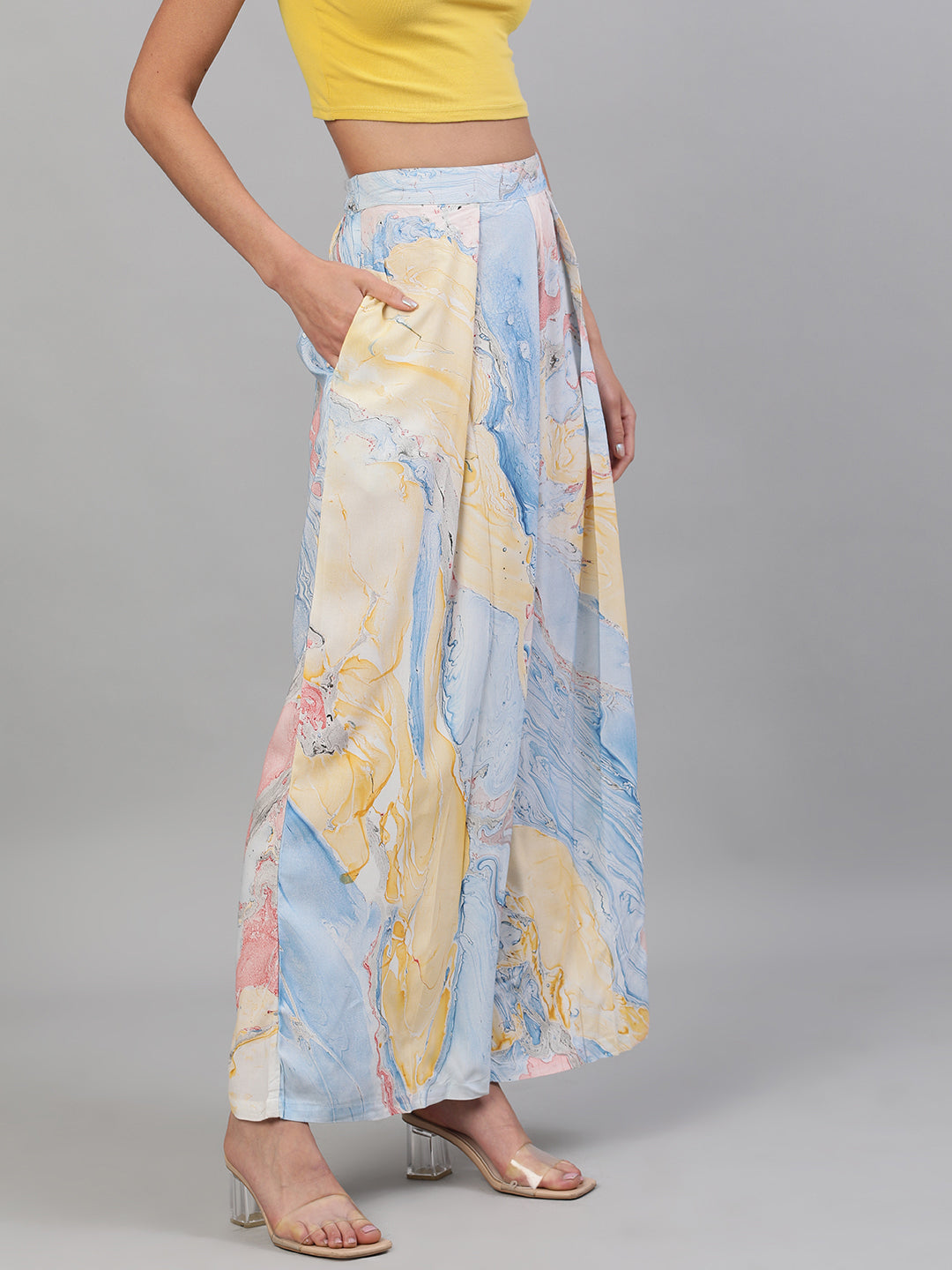 Blue Abstract Print Relaxed Fit Palazzo - Elganza