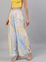 Blue Abstract Print Relaxed Fit Palazzo - Elganza