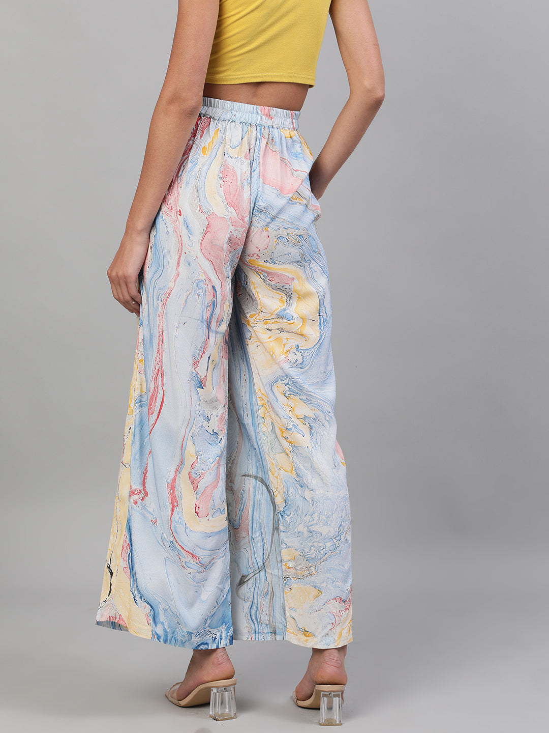 Blue Abstract Print Relaxed Fit Palazzo - Elganza