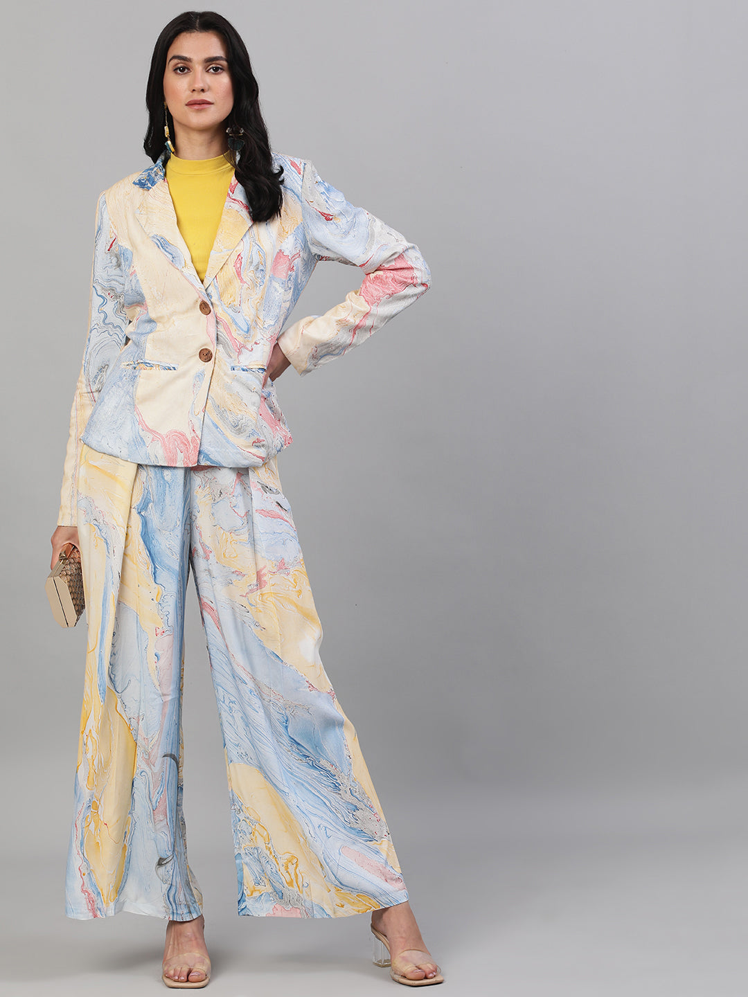 Blue Abstract Print Relaxed Fit Palazzo - Elganza