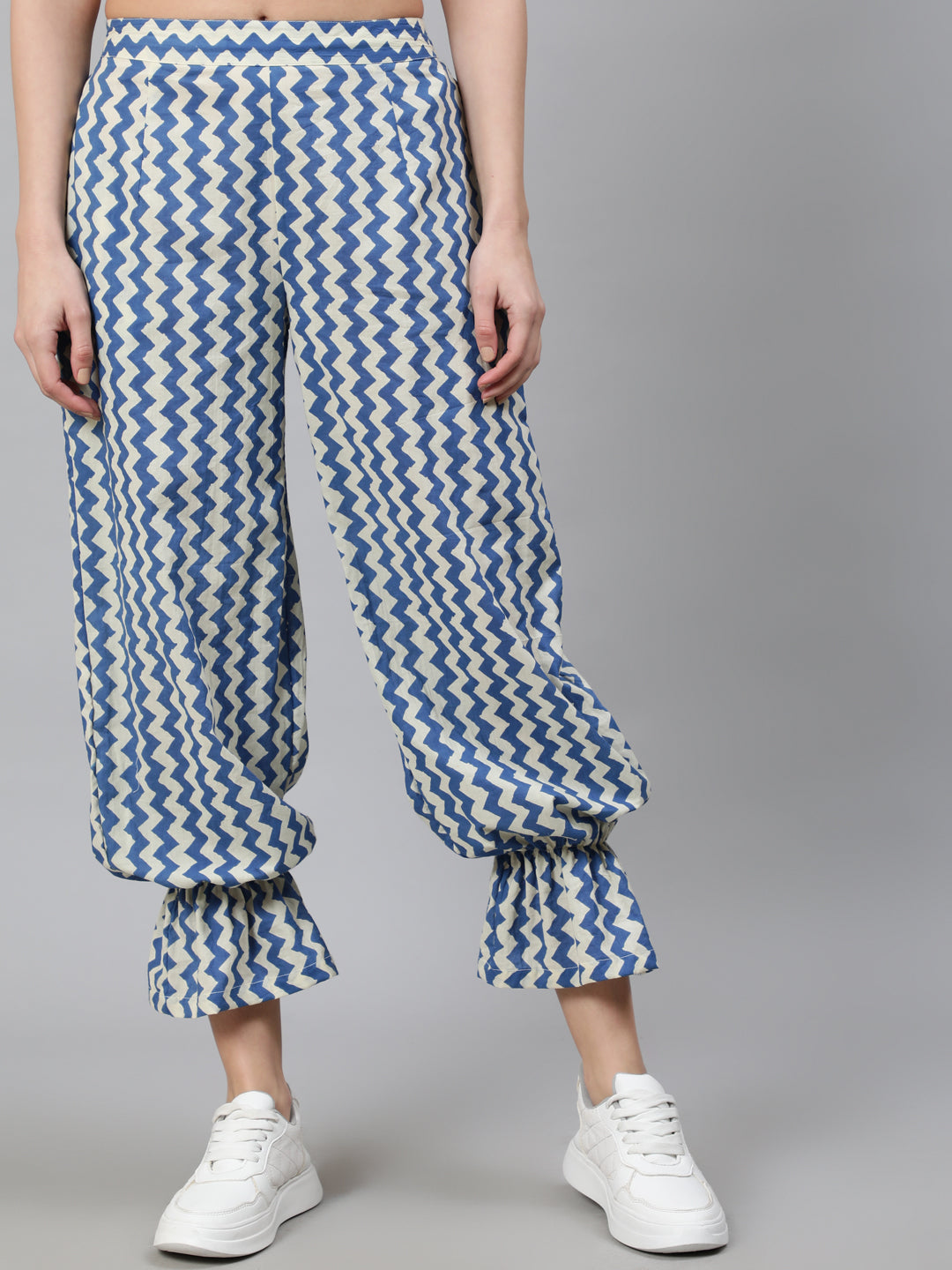 Blue Chevron Print Balloon Palazzo - Elganza