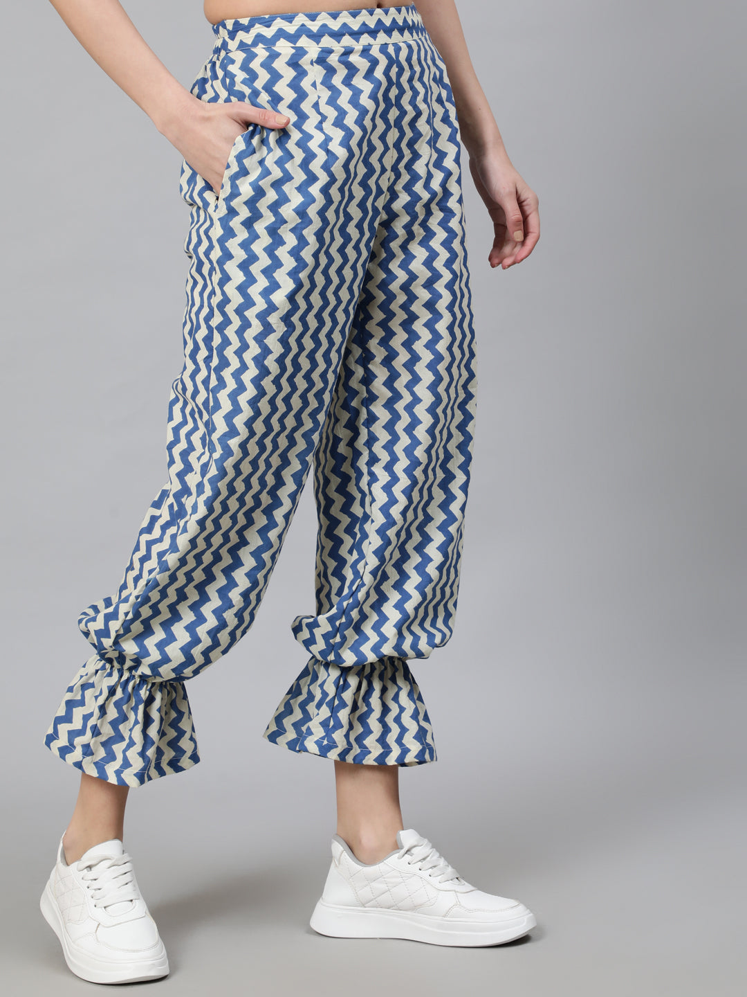 Blue Chevron Print Balloon Palazzo - Elganza