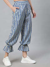 Blue Chevron Print Balloon Palazzo - Elganza