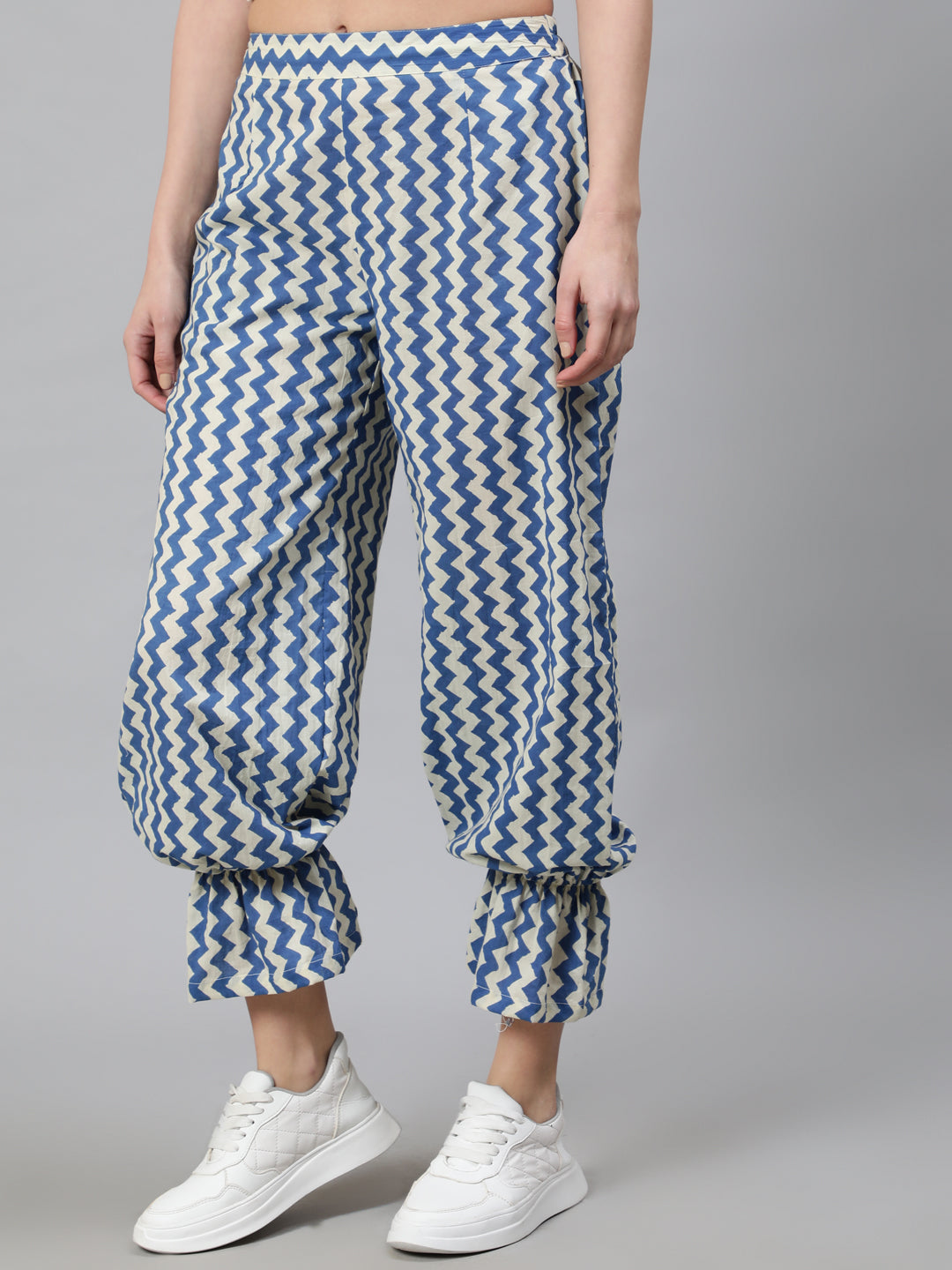 Blue Chevron Print Balloon Palazzo - Elganza