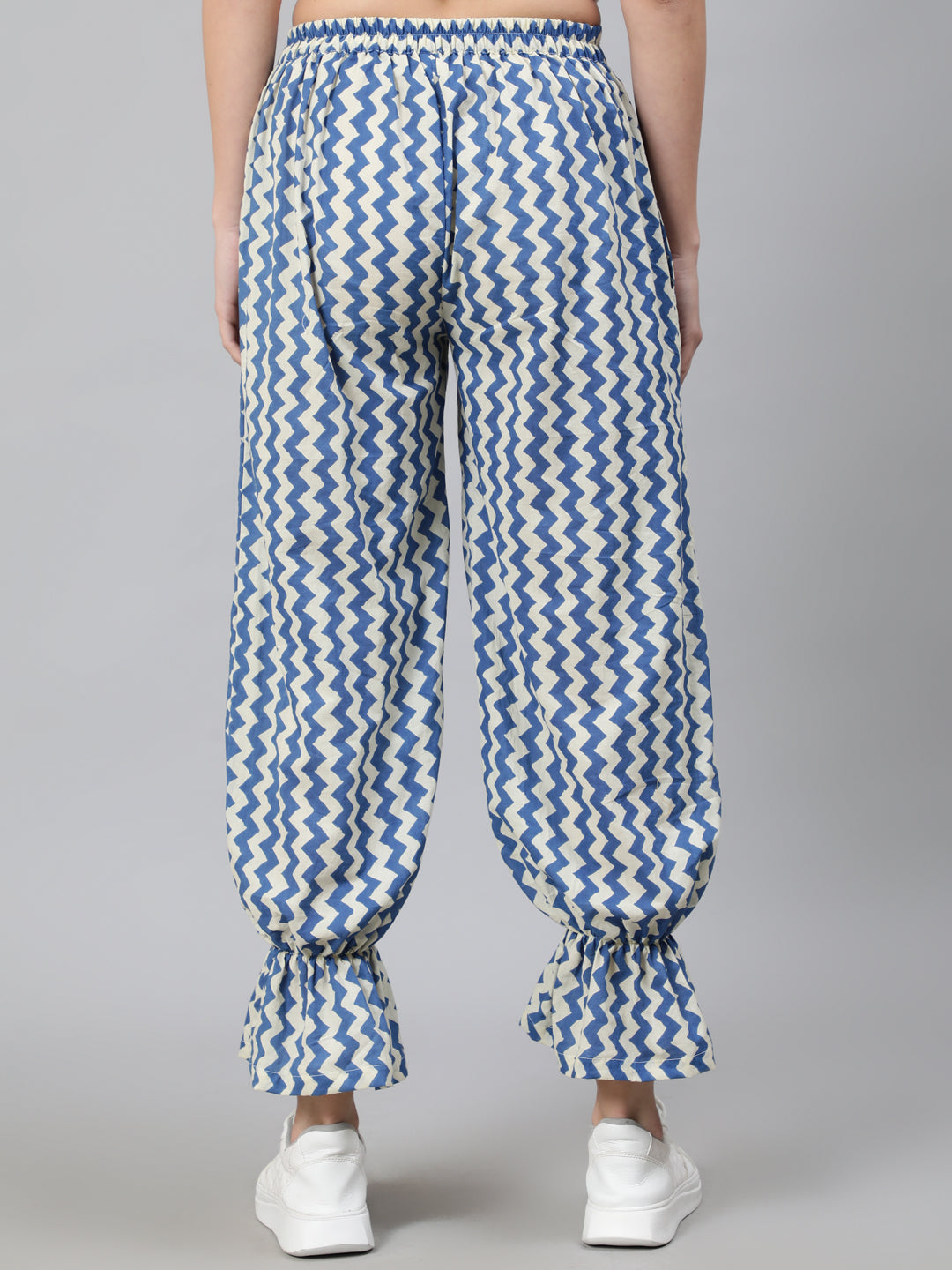 Blue Chevron Print Balloon Palazzo - Elganza