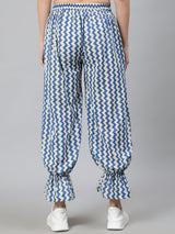 Blue Chevron Print Balloon Palazzo - Elganza
