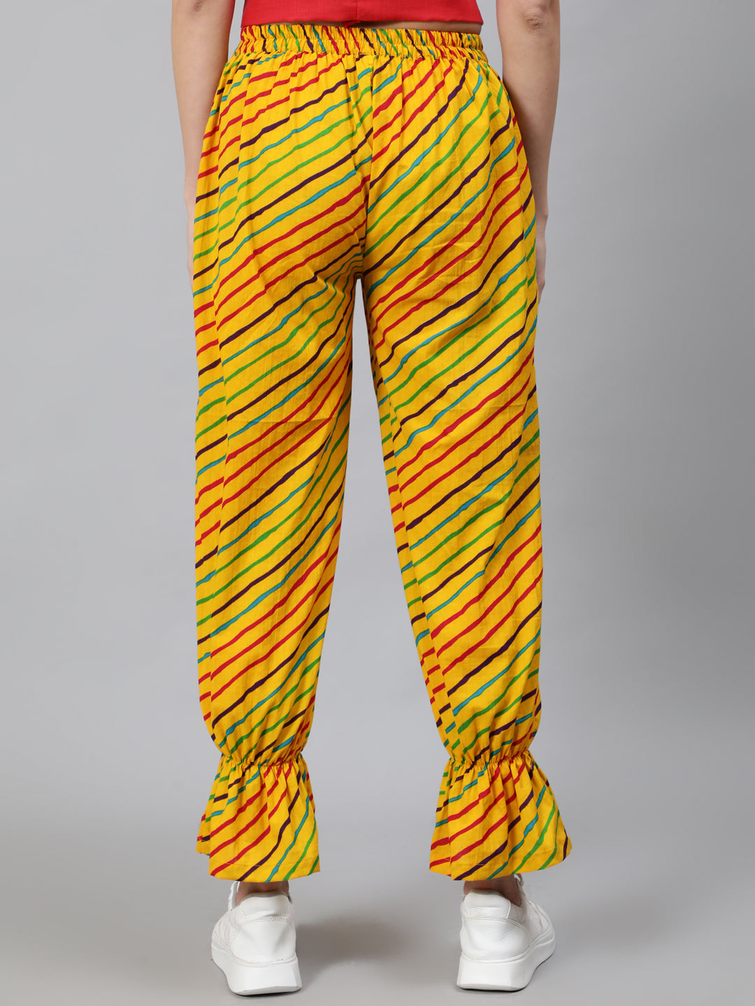 Yellow Leheriya Print Balloon Palazzo - Elganza