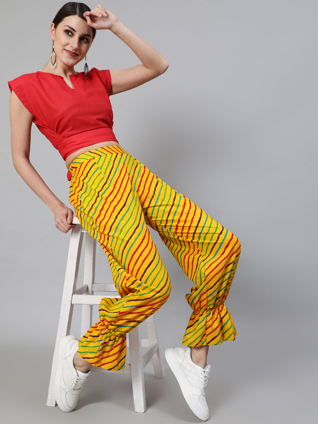 Yellow Leheriya Print Balloon Palazzo - Elganza