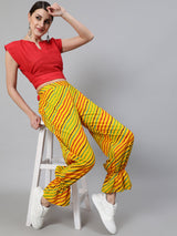 Yellow Leheriya Print Balloon Palazzo - Elganza