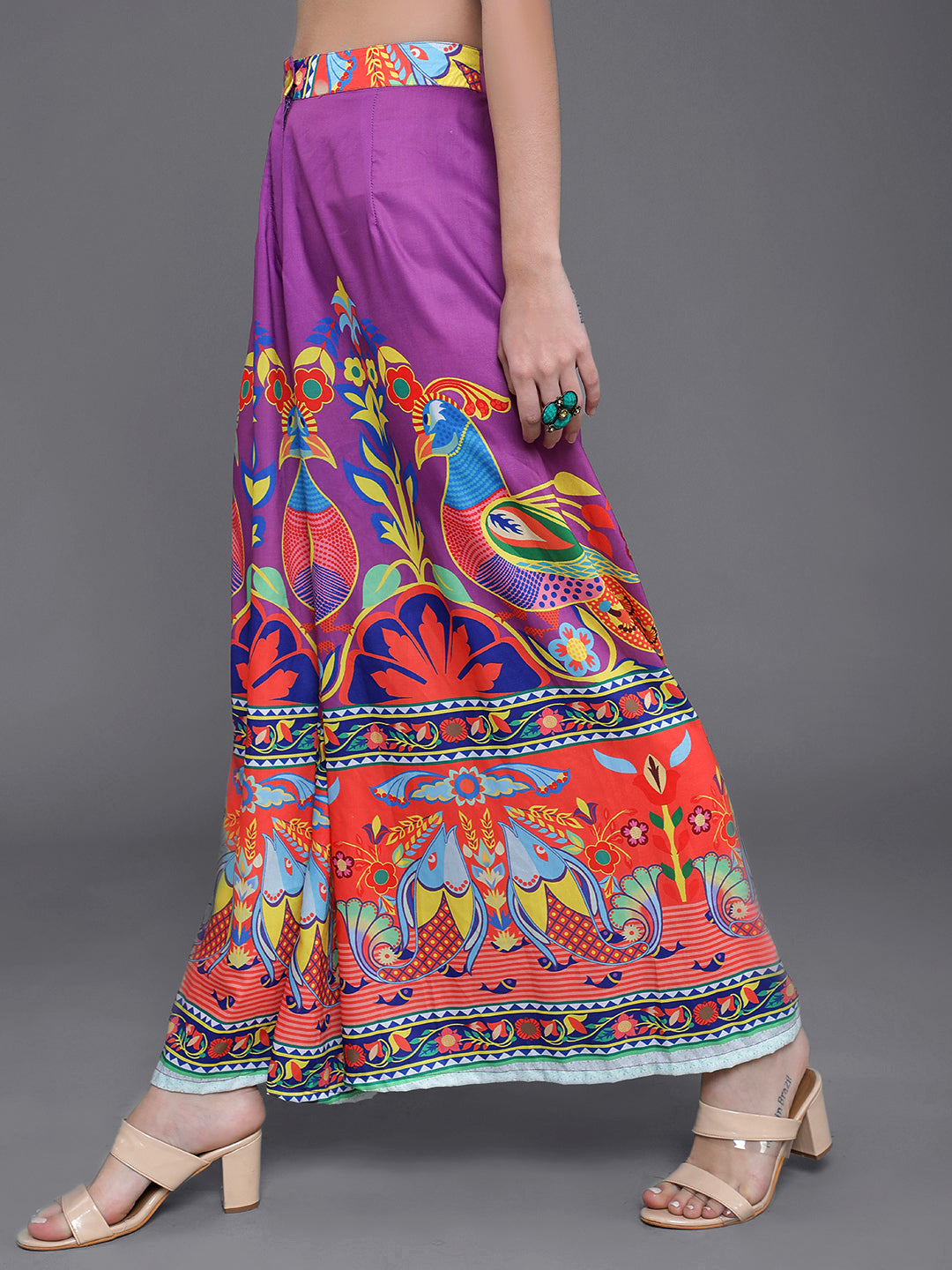Purple & Orange Printed Flared Palazzo - Elganza