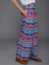 Blue & Pink Floral Print Flared Palazzo - Elganza