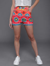 Red Floral Print Short - Elganza