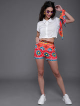 Red Floral Print Short - Elganza