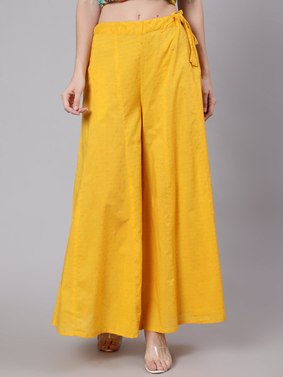 Yellow Ankle-Length Flared Palazzo - Elganza