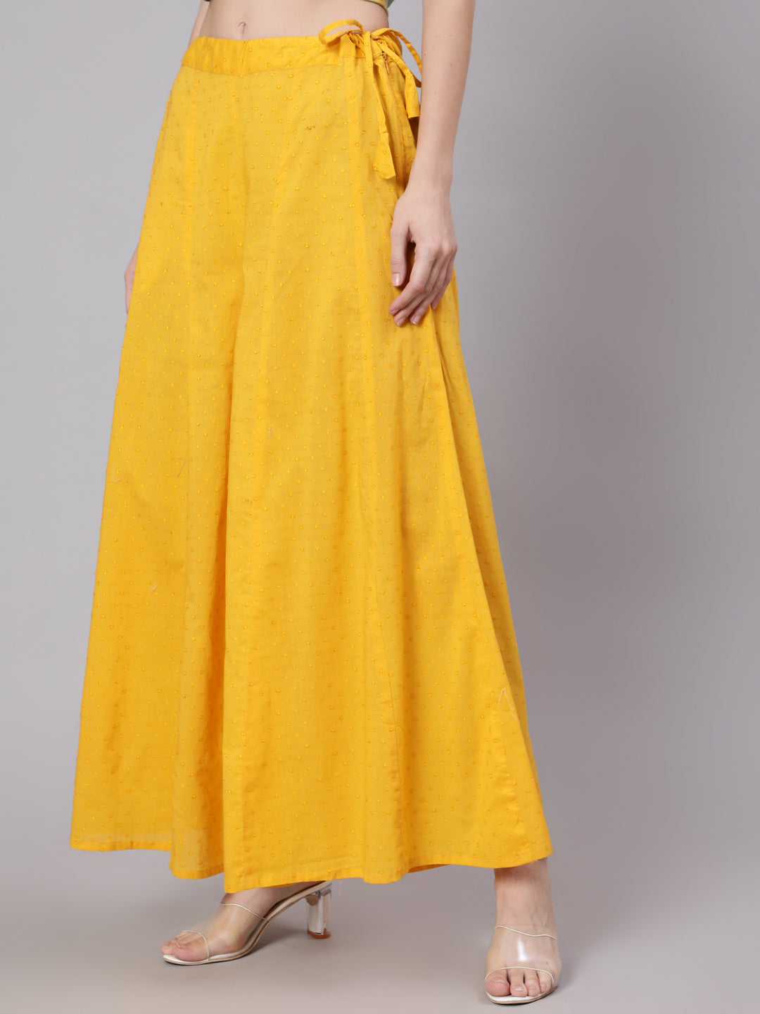 Yellow Ankle-Length Flared Palazzo - Elganza