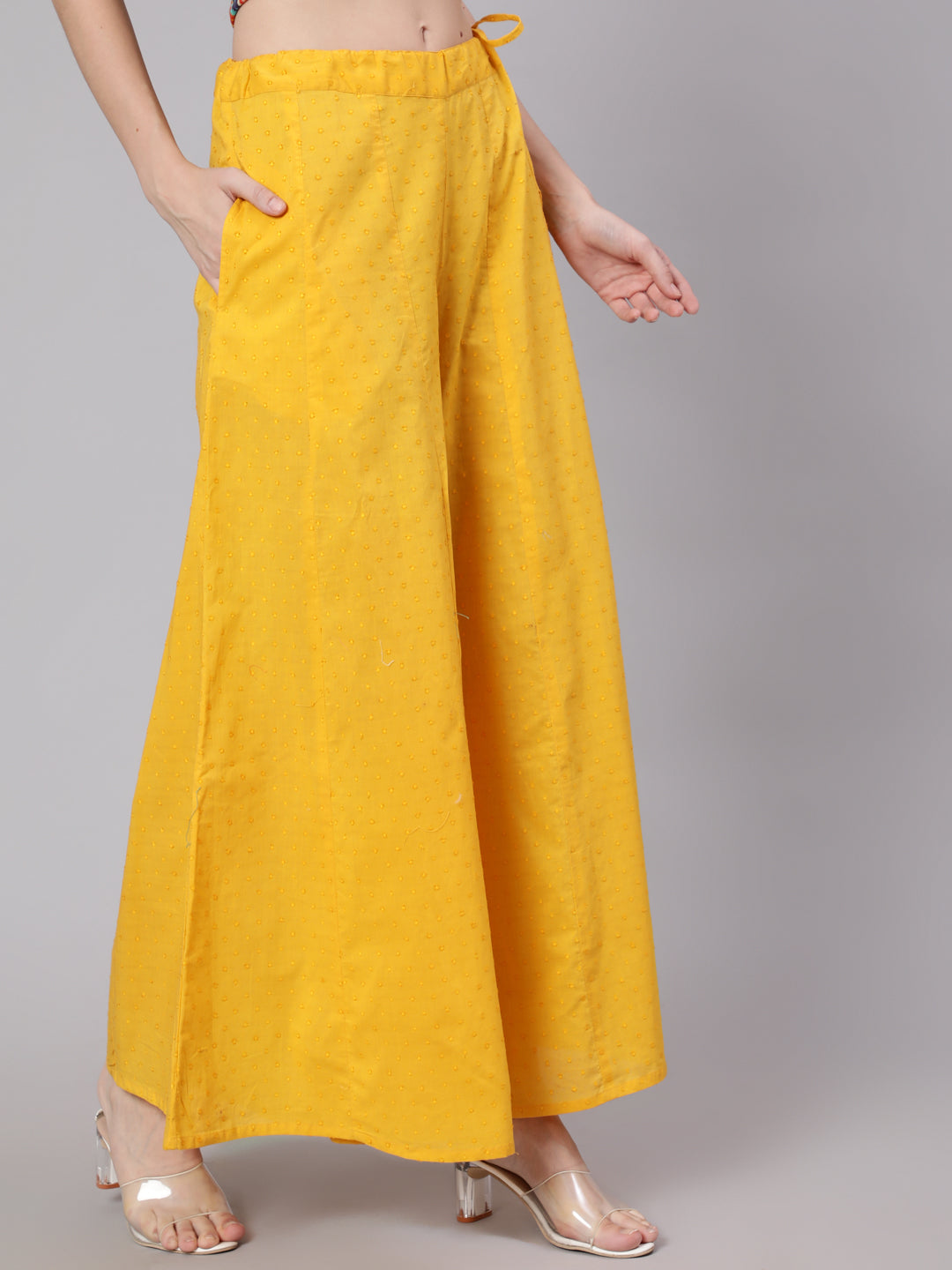 Yellow Ankle-Length Flared Palazzo - Elganza