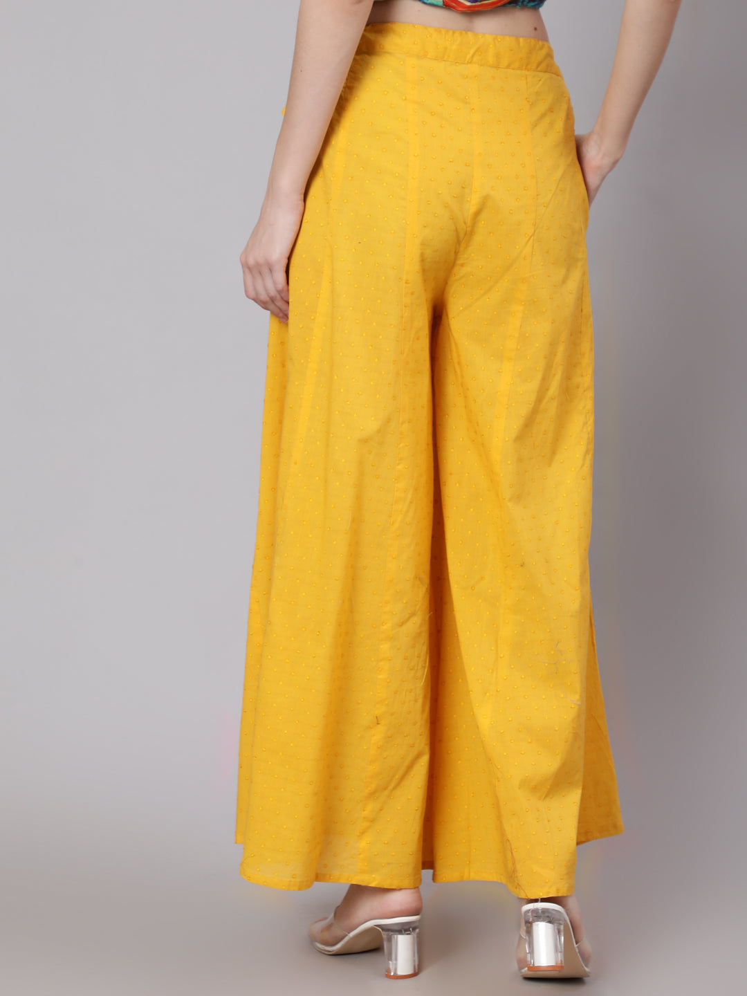 Yellow Ankle-Length Flared Palazzo - Elganza