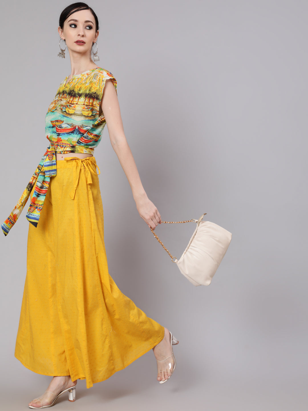 Yellow Ankle-Length Flared Palazzo - Elganza