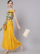 Yellow Ankle-Length Flared Palazzo - Elganza