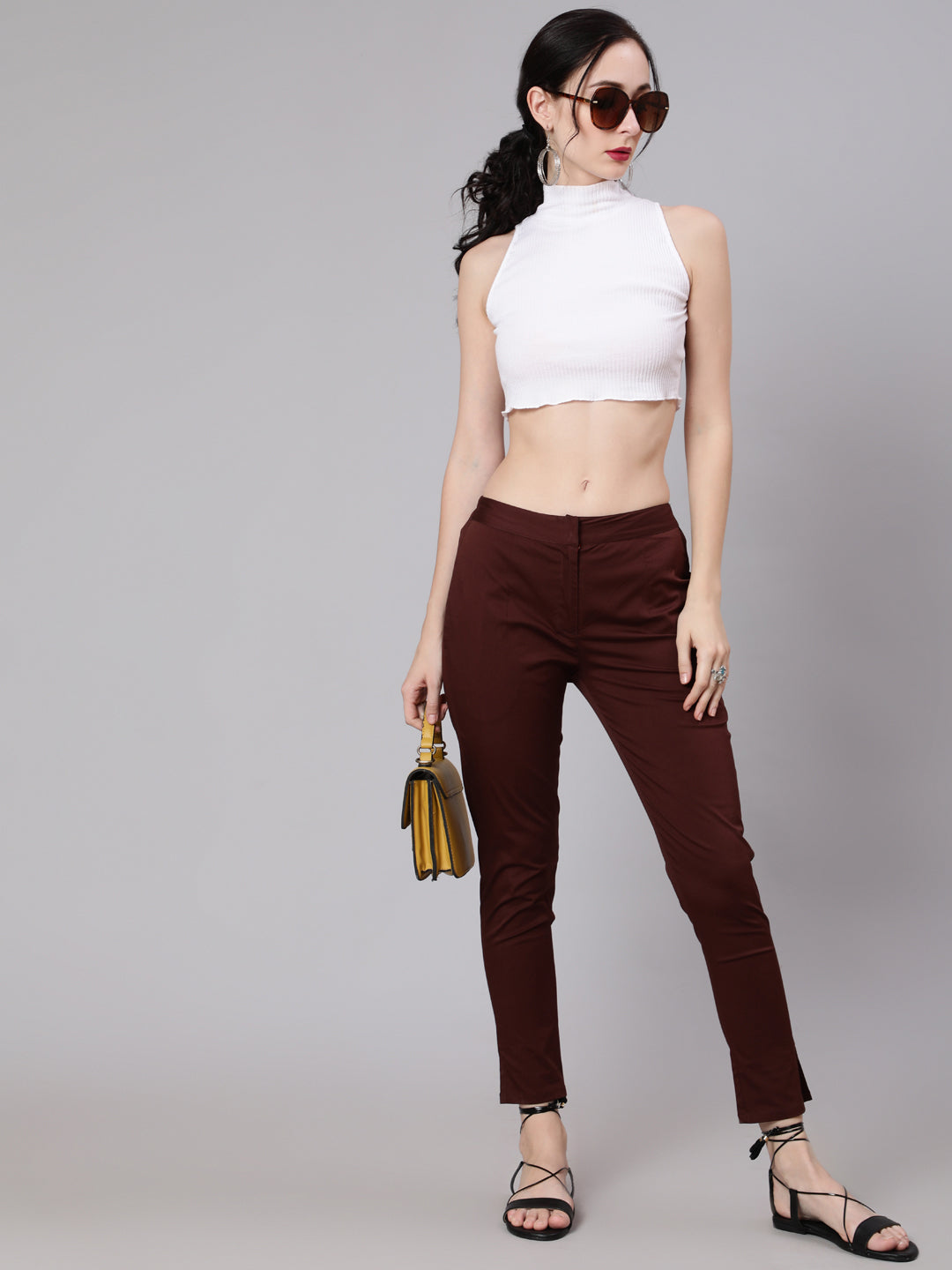 Brown Slim Fit Pant - Elganza