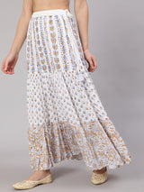 White Block Print Tiered Skirt - Elganza