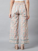 White Floral Print Palazzo - Elganza