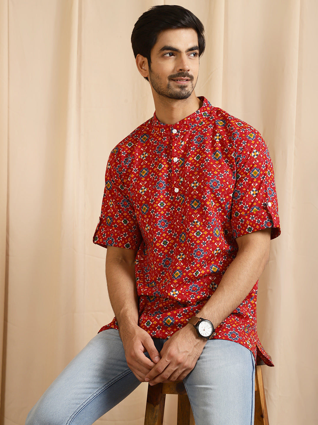 Red Patola Print Kurta - Elganza