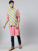 Pink Long Kurta with Striped Jacket