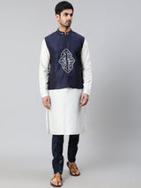 White Kurta With Embroidered Nehru Jacket