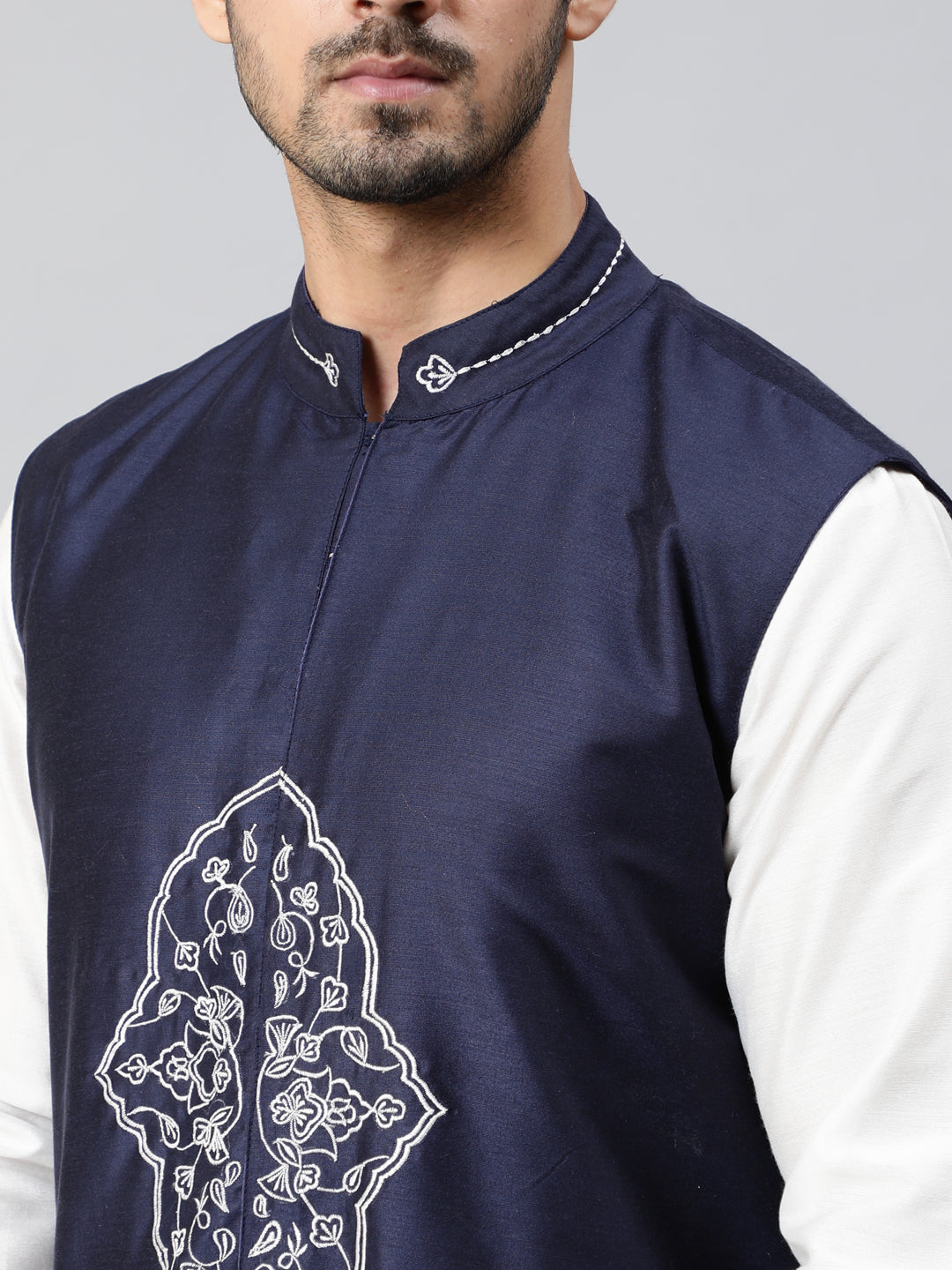 White Kurta With Embroidered Nehru Jacket