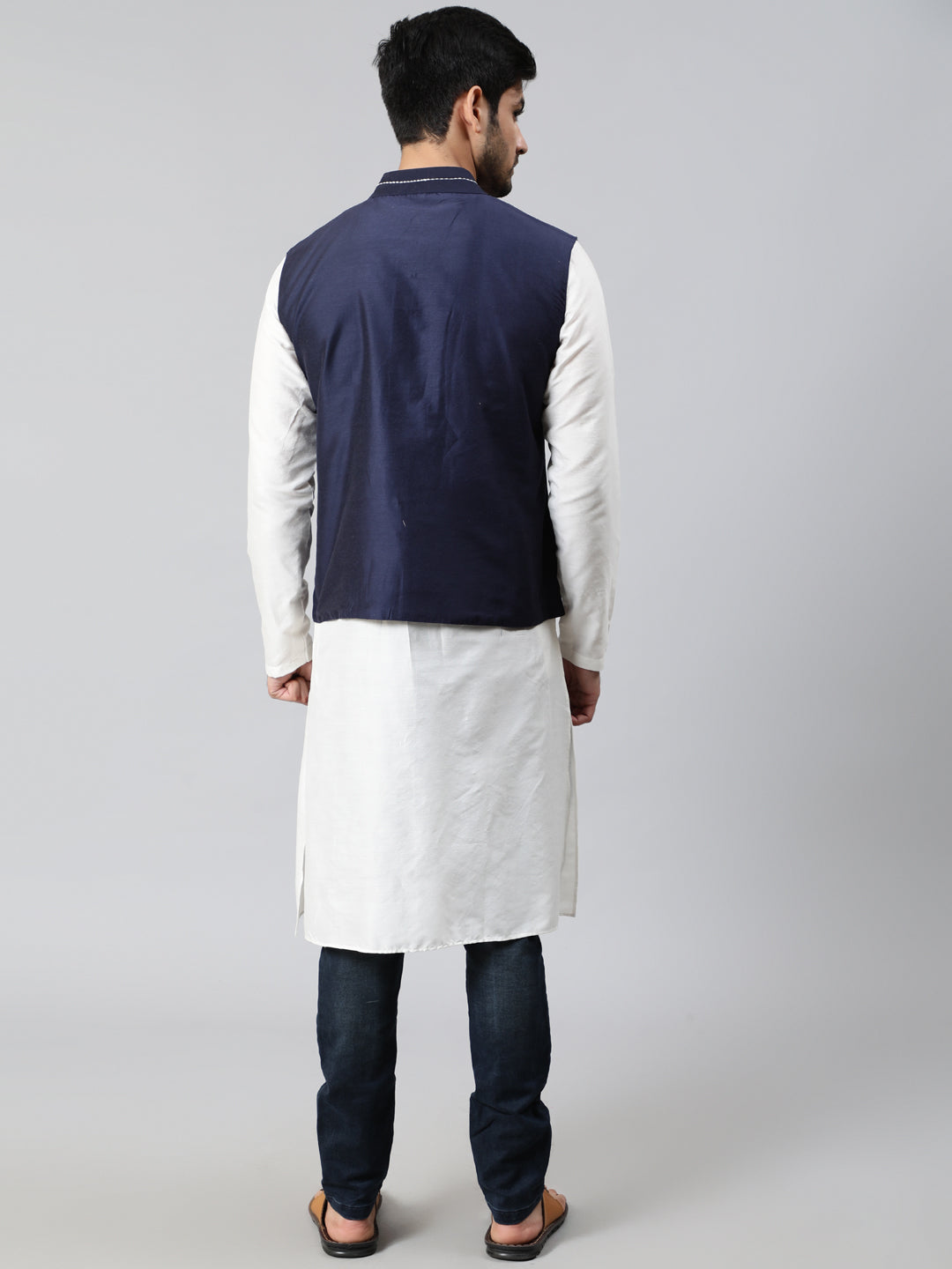 White Kurta With Embroidered Nehru Jacket