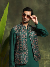 Green Kurta With Nehru Jacket - Elganza