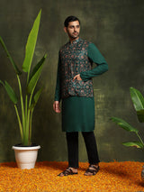 Green Kurta With Nehru Jacket - Elganza