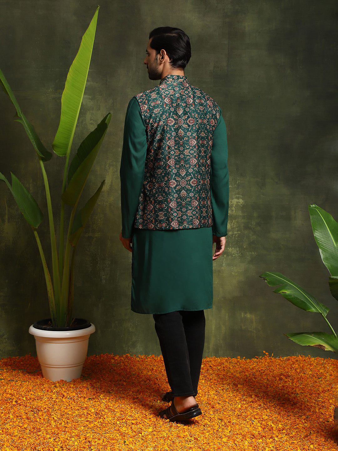 Green Kurta With Nehru Jacket - Elganza