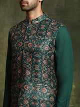 Green Kurta With Nehru Jacket - Elganza