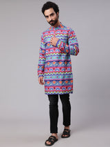 Blue Red Floral Print Kurta - Elganza