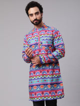 Blue Red Floral Print Kurta - Elganza