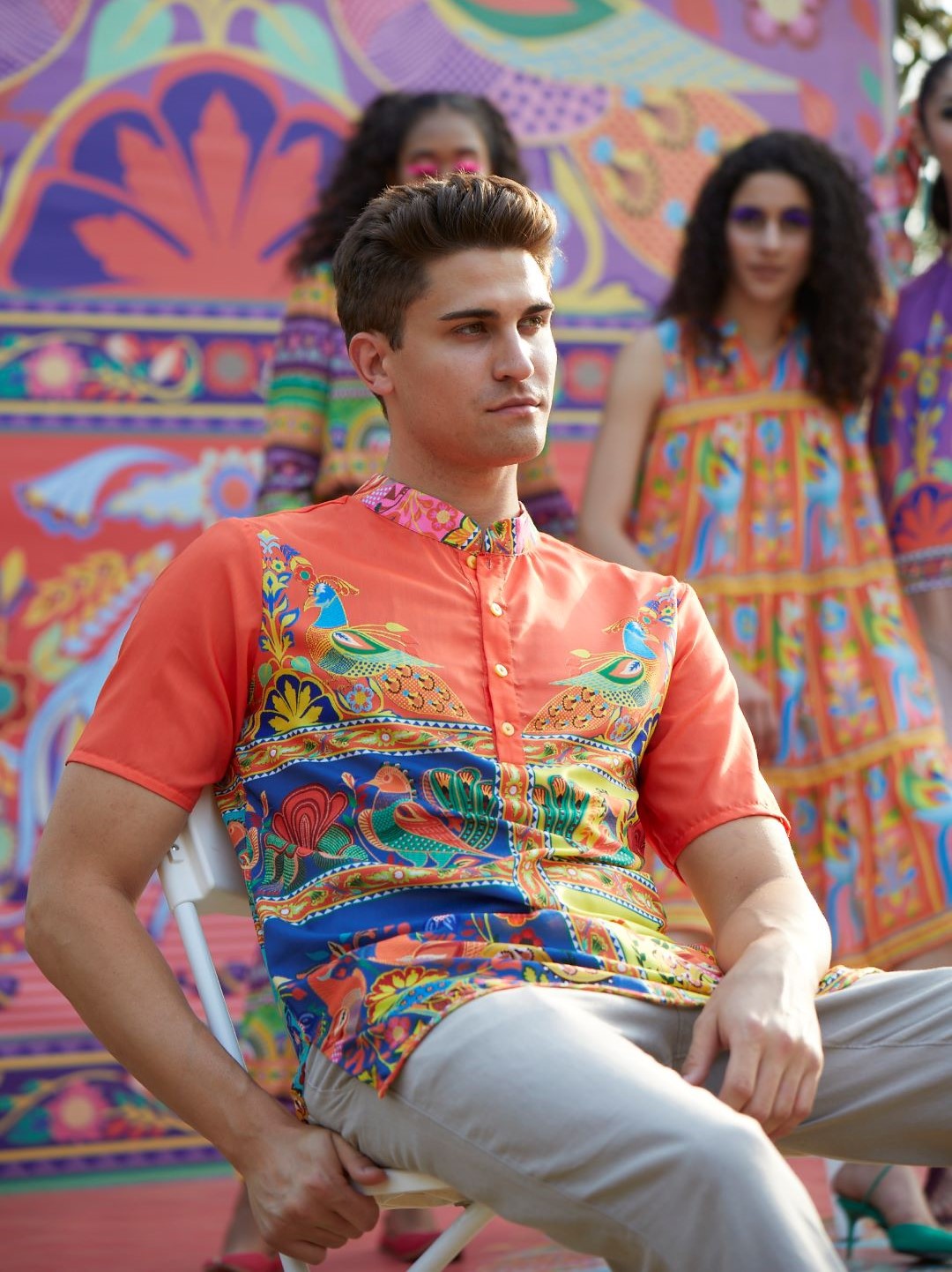 Orange Yellow Digital Print Short Kurta