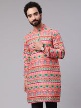 Orange Green Floral Print Kurta - Elganza