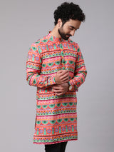 Orange Green Floral Print Kurta - Elganza