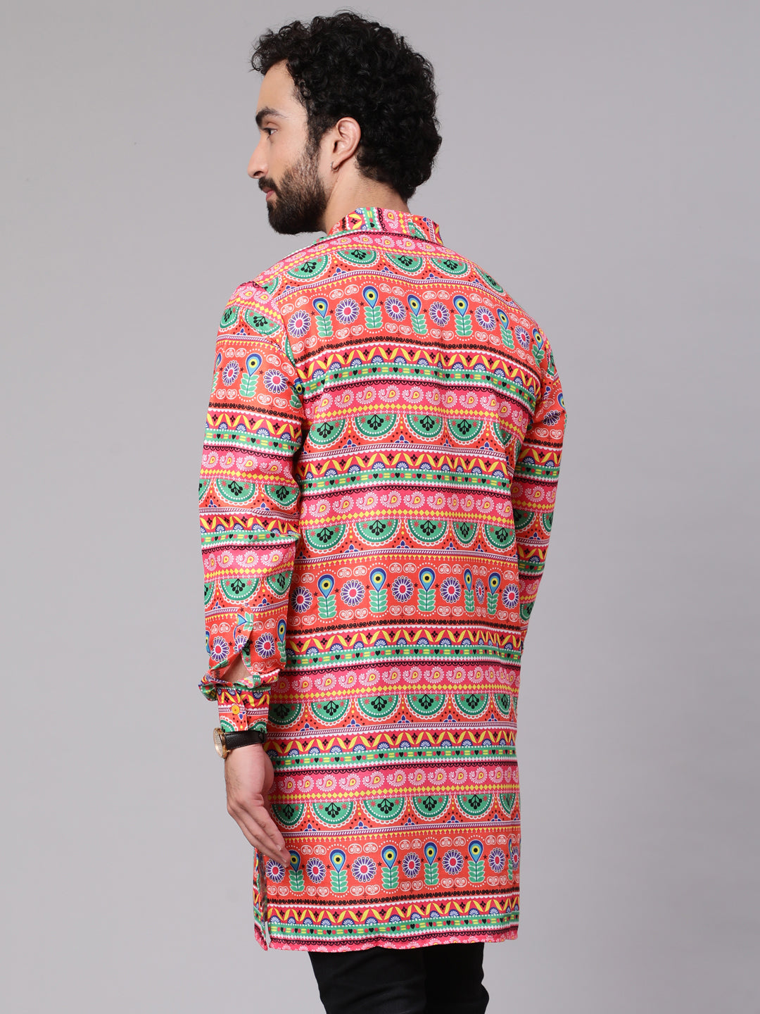 Orange Green Floral Print Kurta - Elganza