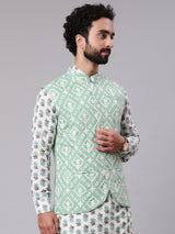 Pastel Green Embroidered Nehru Jacket - Elganza