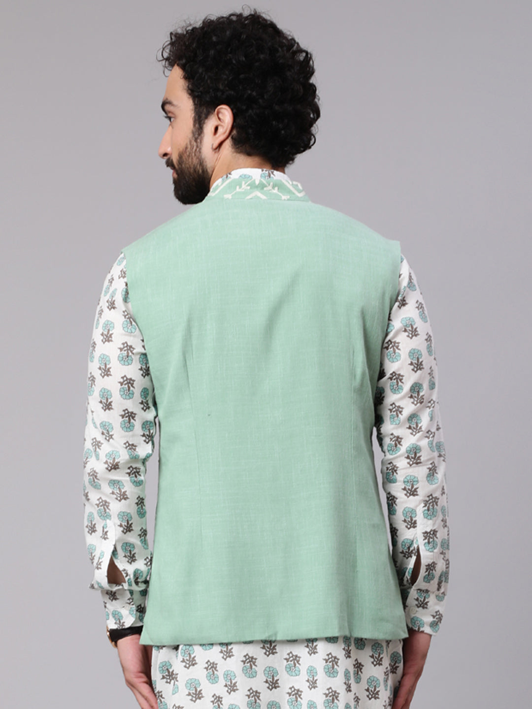 Pastel Green Embroidered Nehru Jacket - Elganza