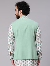 Pastel Green Embroidered Nehru Jacket - Elganza