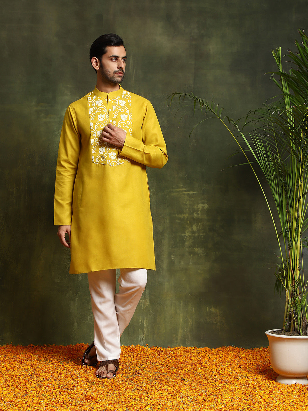 Mustard Embroidered Long Kurta