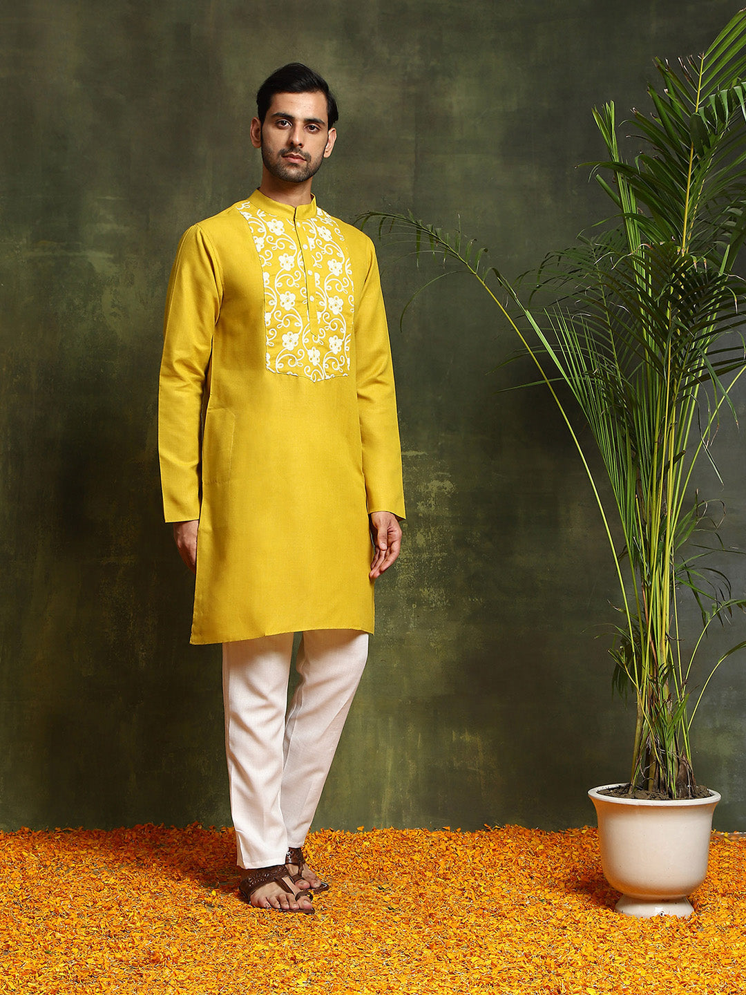Yellow Floral Embroidered Couple Combo - Elganza