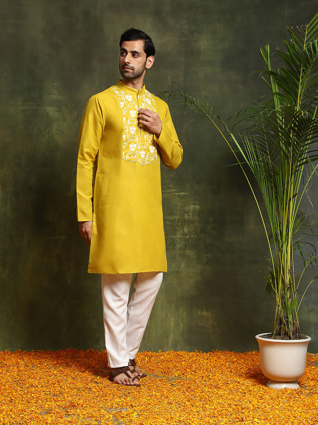 Yellow Floral Embroidered Couple Combo - Elganza