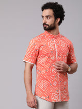 Peach Bandhani Print Shirt - Elganza
