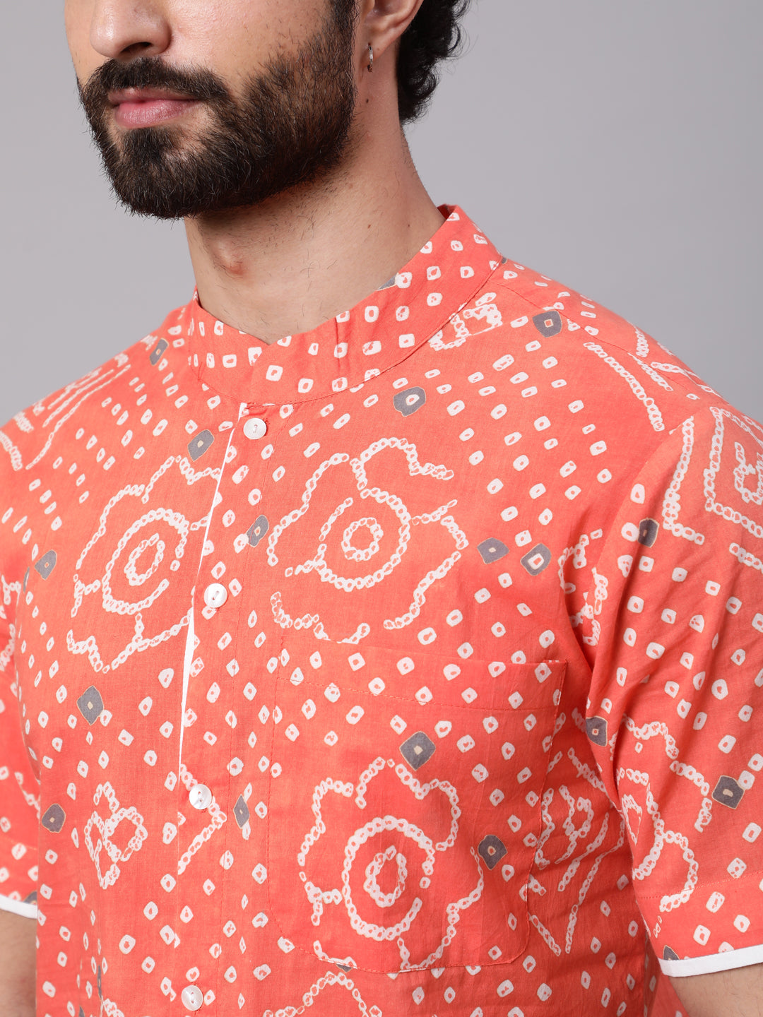 Peach Bandhani Print Shirt - Elganza