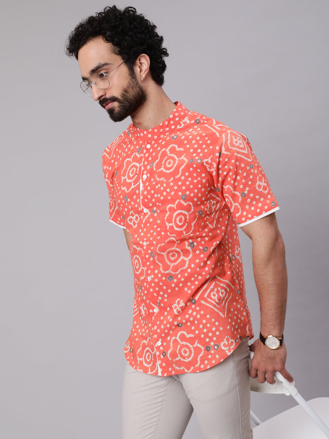Peach Bandhani Print Shirt - Elganza